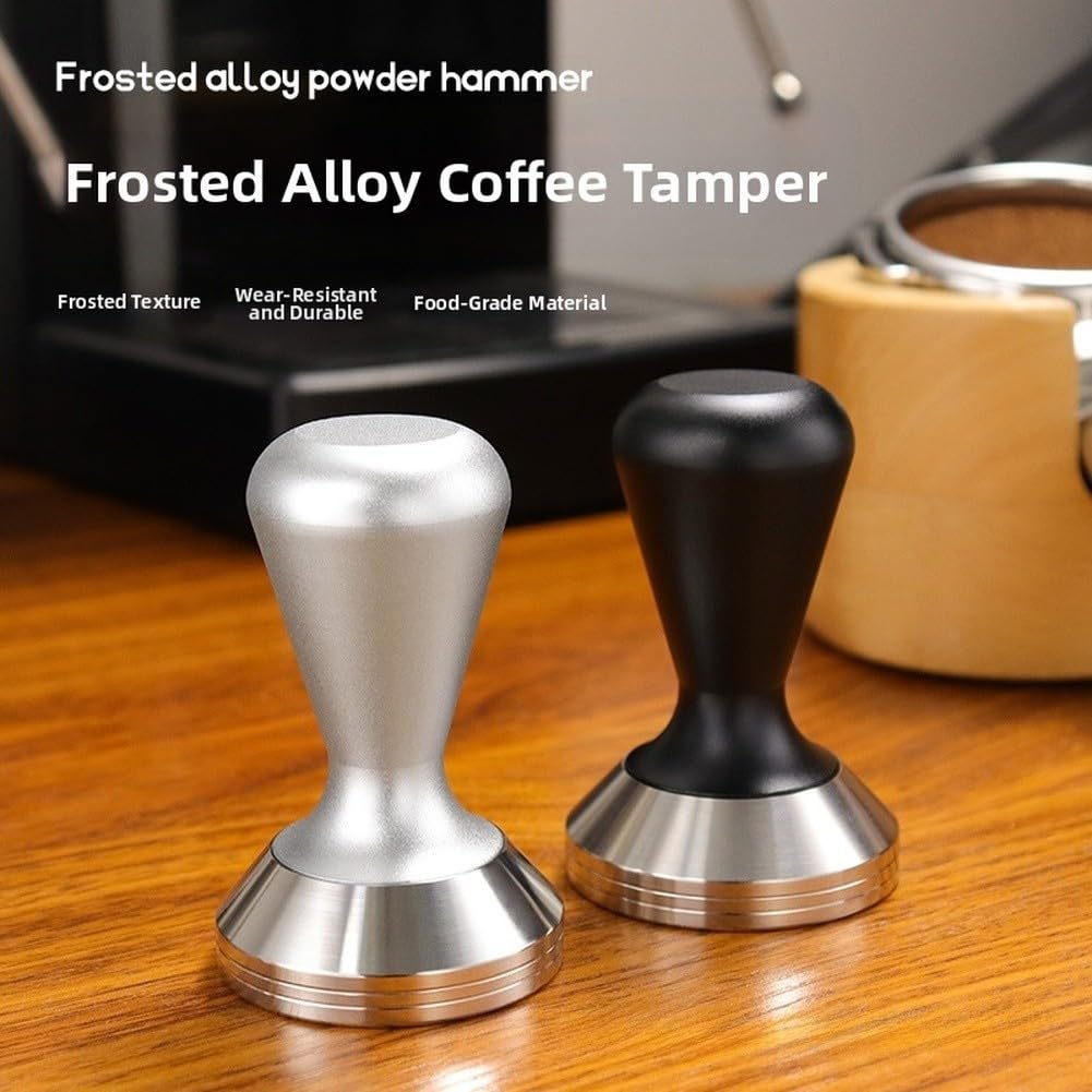 Prensador profesional de espresso con base de acero inoxidable 304 y agarre ergonómico para cestas de 51 mm, 53 mm, 58 mm, herramienta de preparación diaria plateada (51 mm, negro)