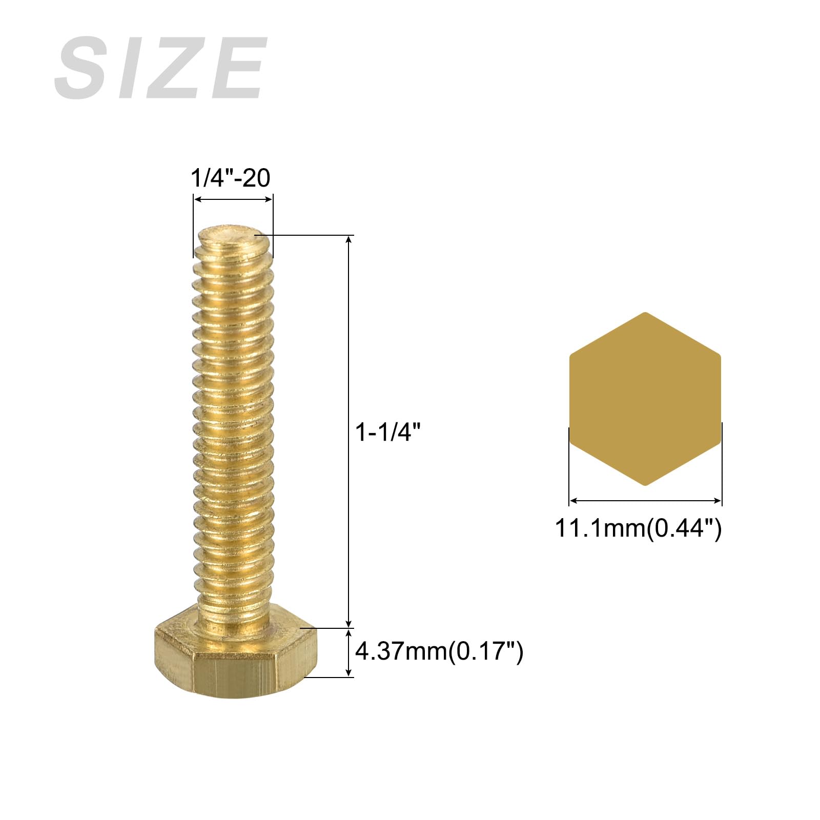 METALLIXITY Hex Head Screw Bolt (1/4-20x1-1/4") 5Pcs, Brass Fully Threaded Solid Brass Hex Bolts Machine Screws - for Machinery Repair - Image 2