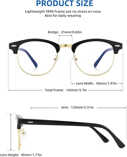 Miniatura 3 de SOAR&EAGLE Paquete de 3 lentes de bloqueo de luz azul, lentes para juegos de computadora, lentes transparentes retro sin montura UV400 (oro