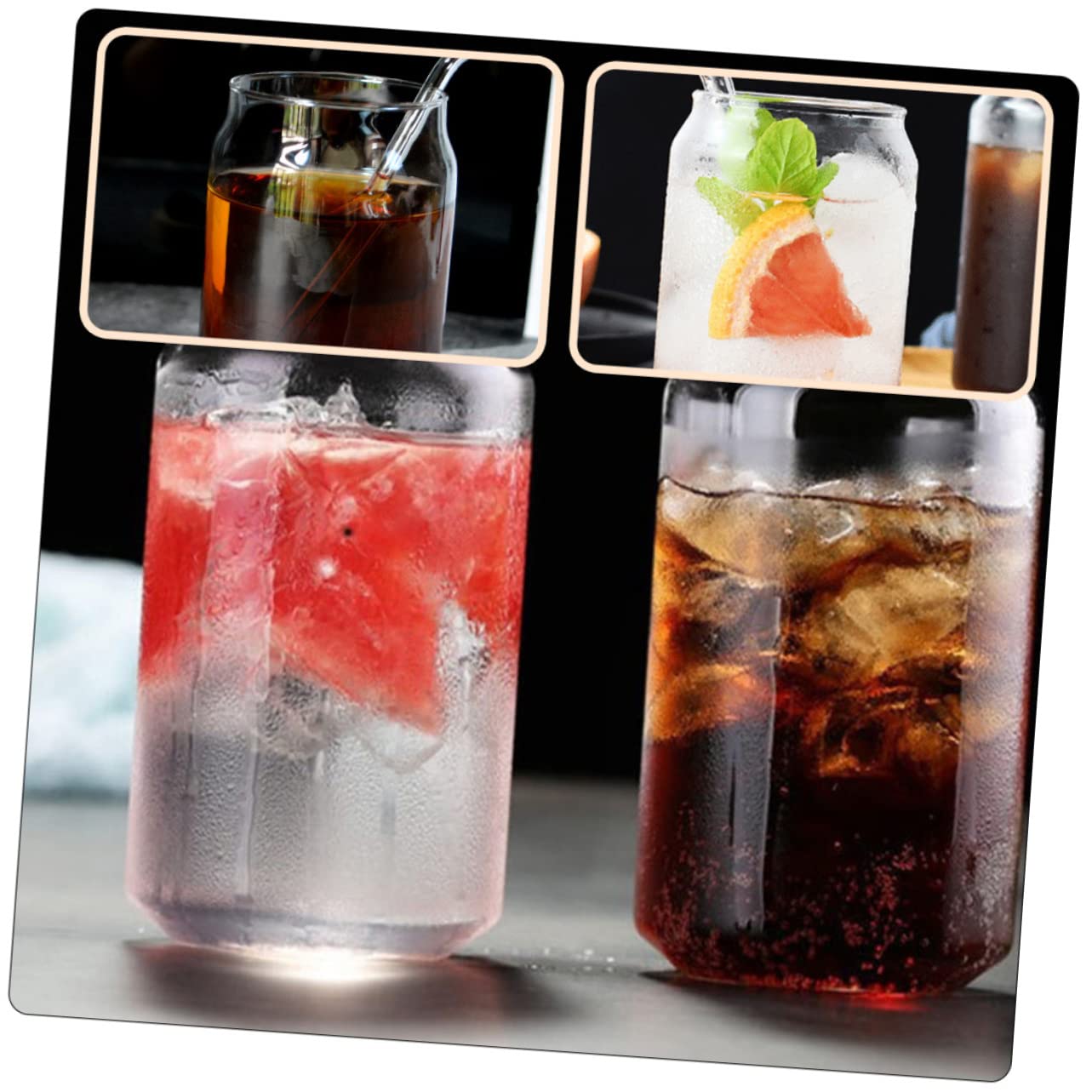 NAMOARLY 2pcs Can Cup Custom Wine Glasses Clear Drinking Glasses Wine Cups Latte Glasses Cocktail Goblet Multi-function Cups Martini Glasses Ring- Pull Can Shaped Cup Espresso Mugs