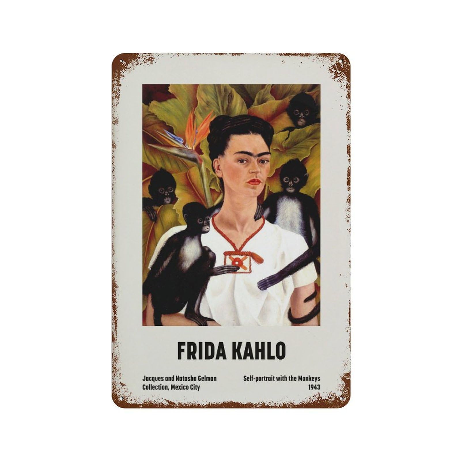 xiaoxiaoshen Frida Kahlo Self Portrait With Monkeys Wall Decor Art Metal Tin Poster Modern Home Decor Art Home Bar Shop Decorations Vintage Sign 30x20cm