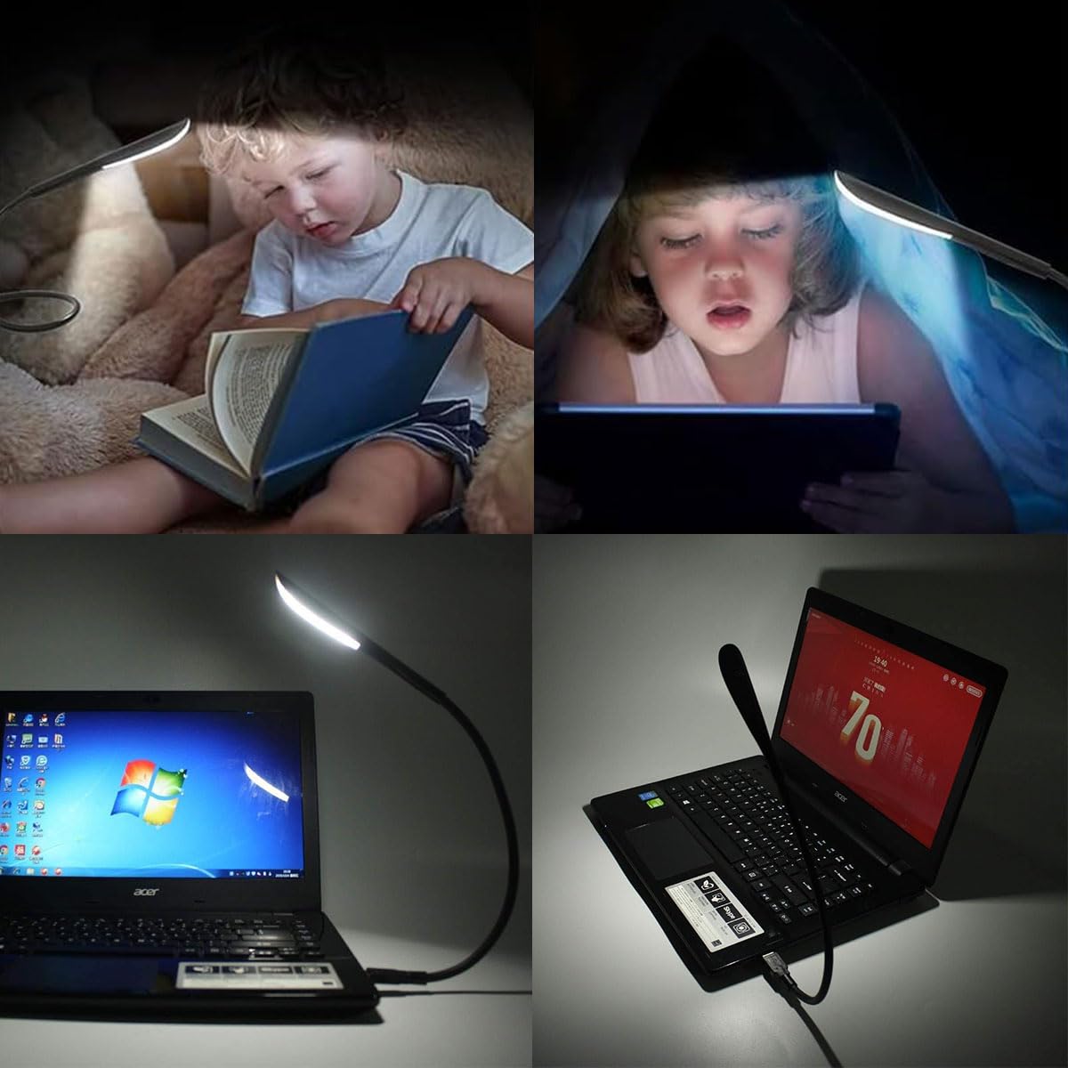 Lampa USB, możliwość ściemniania, lampa USB, lampka do czytania USB, 3-stopniowa regulacja jasności, lampka nocna LED, mini USB do laptopa, 14 diod LED, lampa typu łabędzia szyja, przełącznik