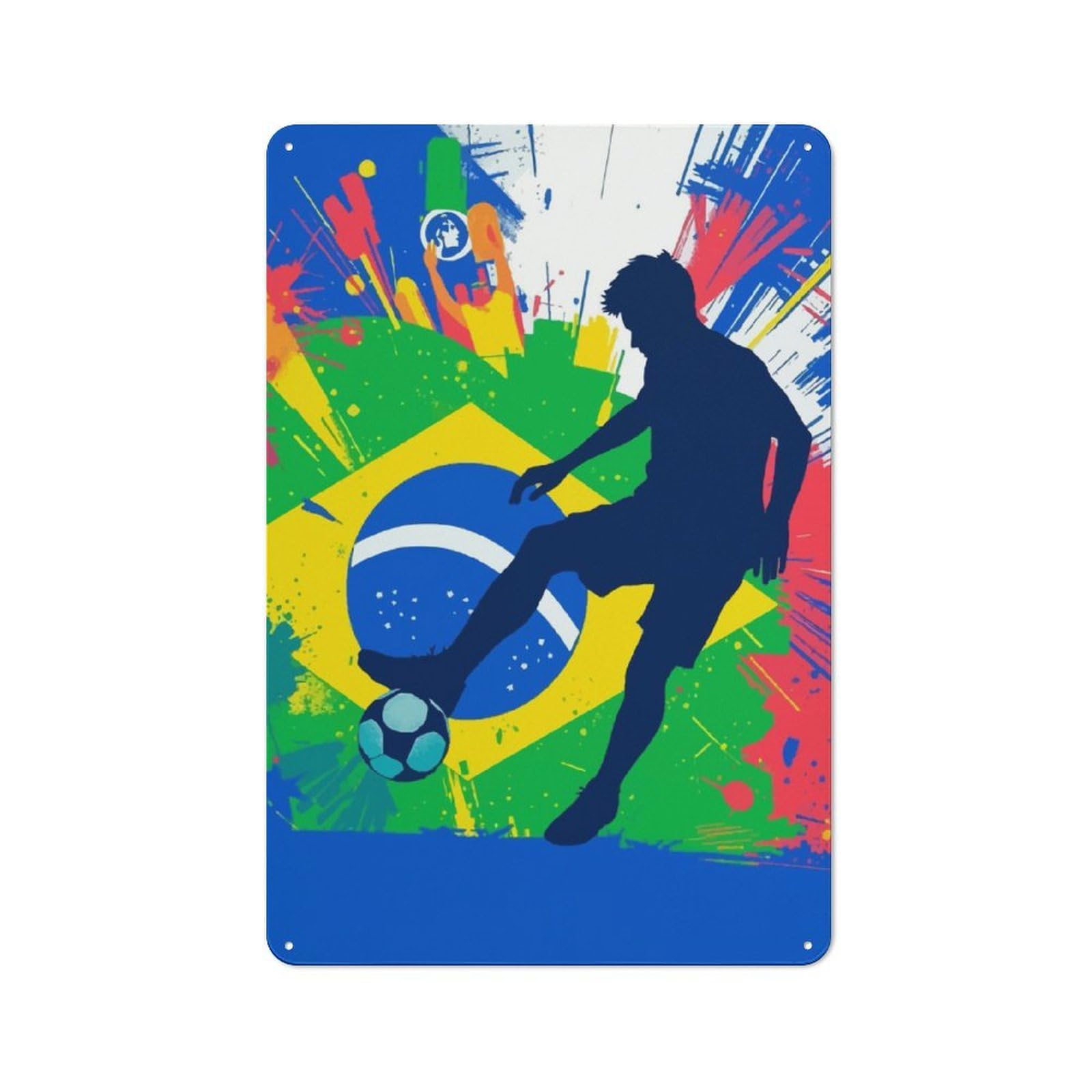 Junmoney Brazilian Soccer Silhouette For Café Or Restaurant, Vintage Metal Sign 30X20cm, For Vintage Wall Decor Fans, For Cafés, Pubs And Restaurants