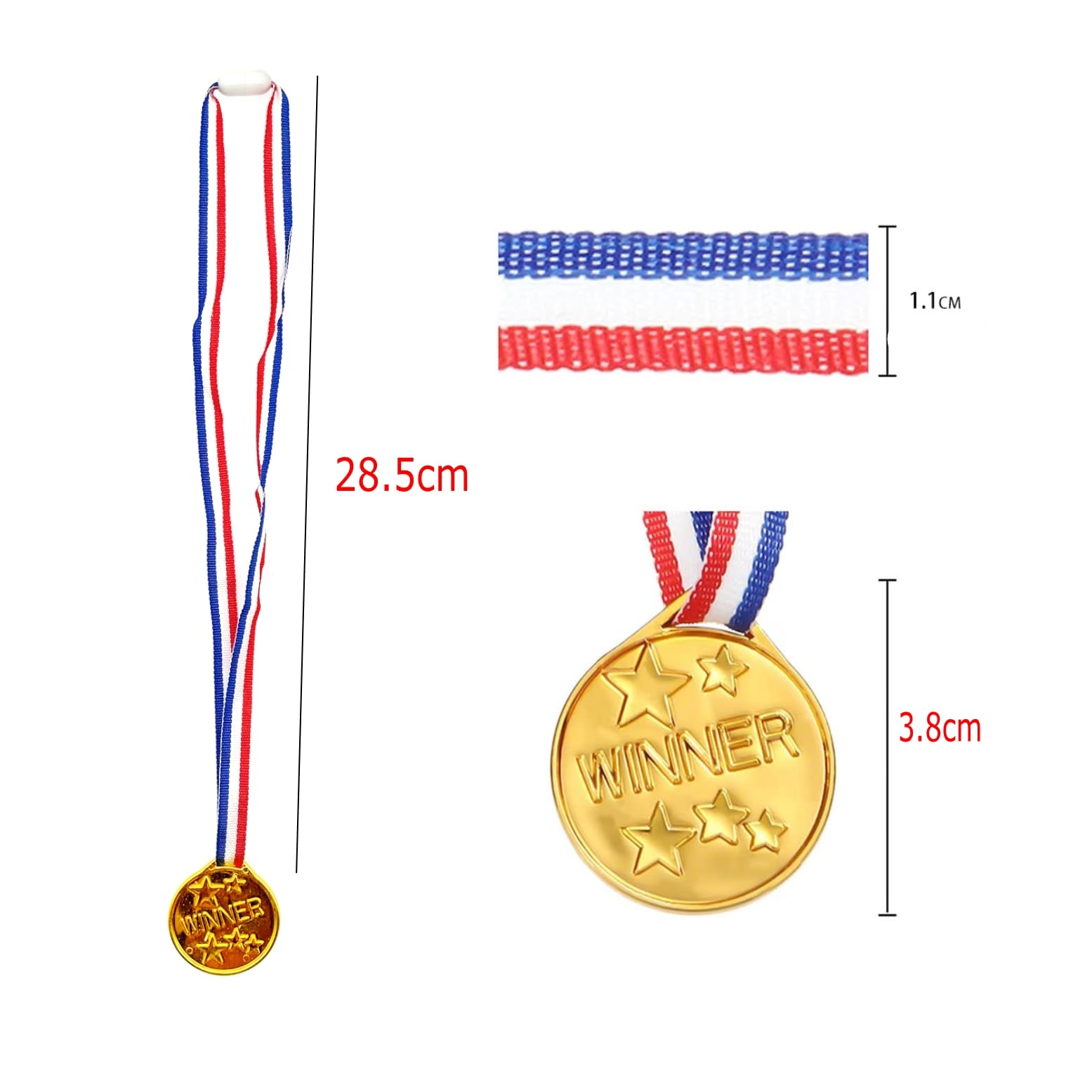 JZK 30x Vincitore dell'oro di plastica medaglie Oro Argento Bronzo premi con Nastri per Festa Compleanno Bambini regalino ricordo medaglia Vincitore per Bambini Sport