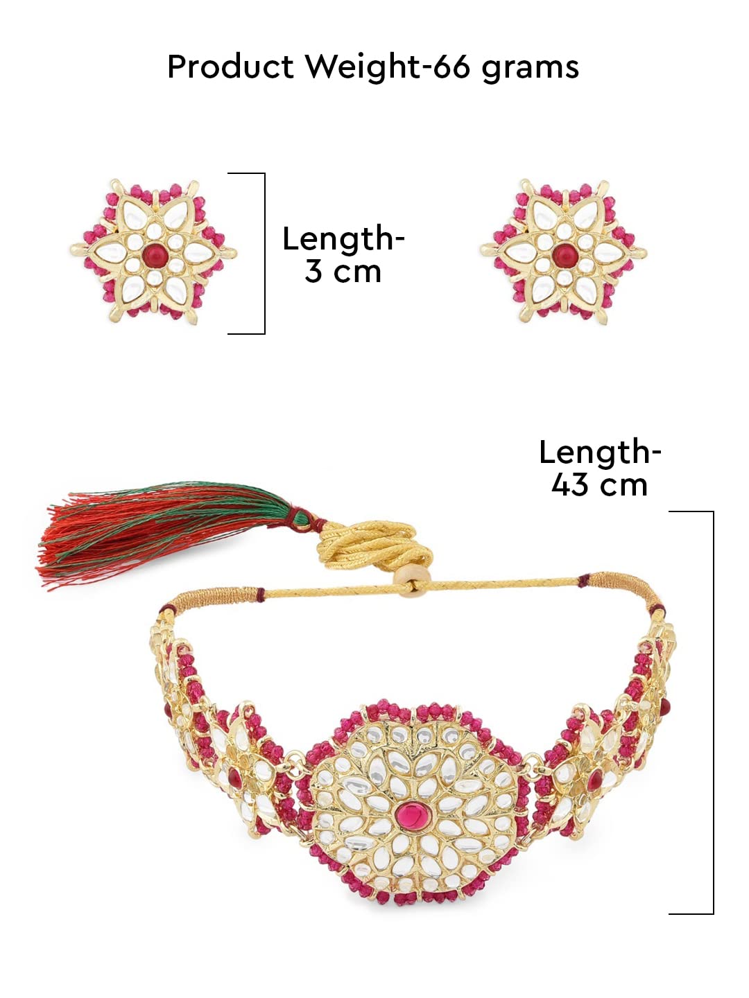 Crystal Beaded Ethnic Kundan Choker Necklace Earring & Ring Set