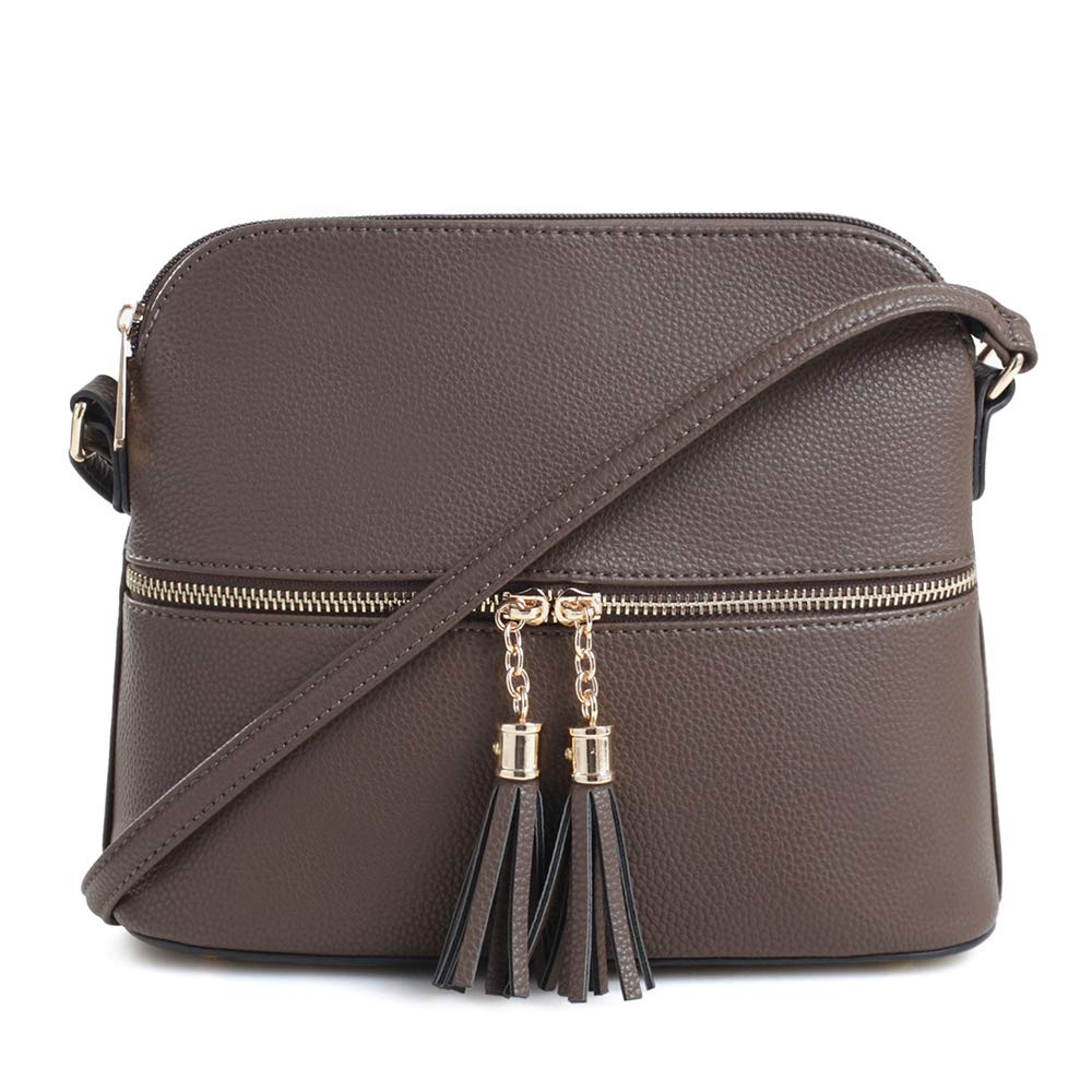 SG SUGU Lunar Lightweight Medium Dome Crossbody Bag Shoulder Bag with Tassel | Zipper Pocket | Adjustable Strap