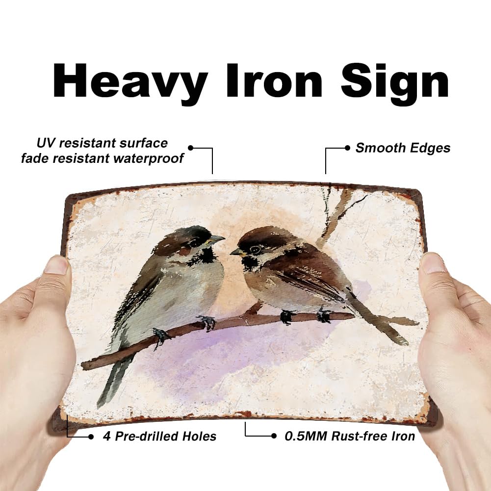 SUPERDANT Ink Bird Tin Sign Birds on Branch Metal Signs Cute Birds Metal Tin Sign Funny Signs and Plaque Bird Signs Chicks Metal Wall Art for Bedroom Nursery Man Cave Wall Decoration - Image 3