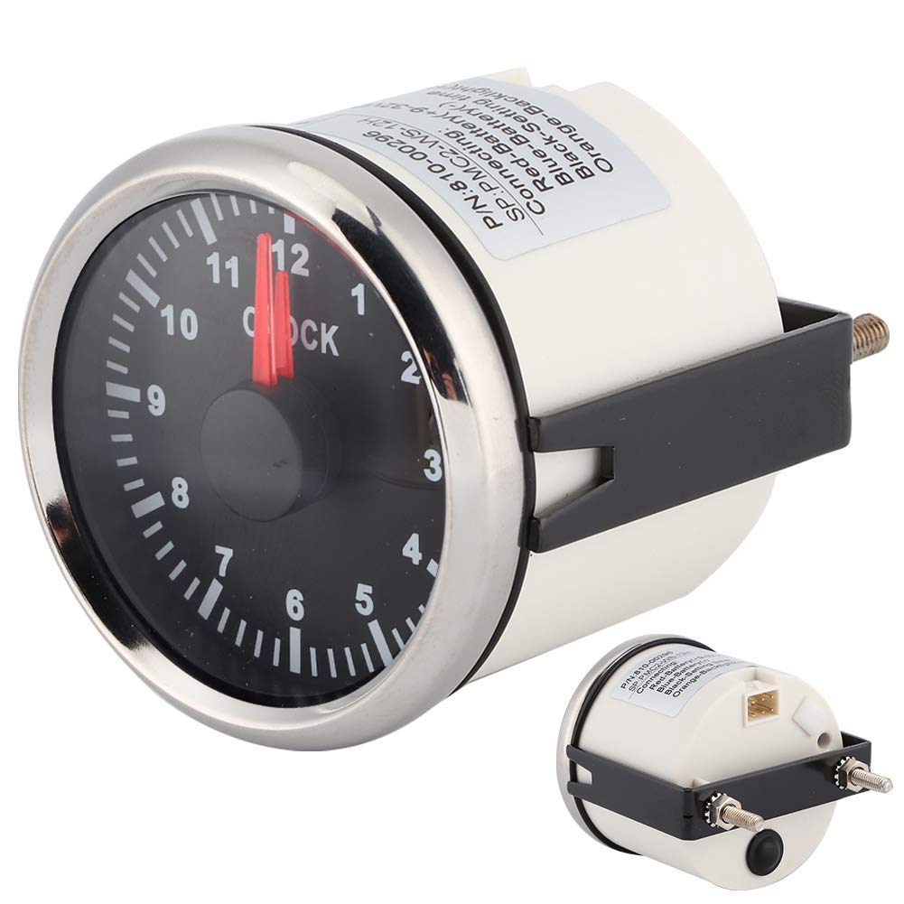 Zifferblatt Uhr Meter, Qiilu Auto Uhruhr Zifferblatt, 2 Zoll Universal 0-12 Stundenmesser Uhr Instrumententafel Anzeigen Anzeige Rote Hintergrundbeleuchtung 12V/24V für Auto Boot Yacht(schwarz)
