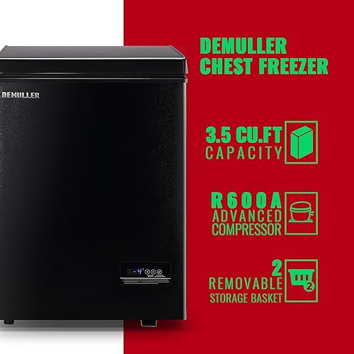 Miniatura 3 de Congelador profundo de 3.5 pies cúbicos con panel de visualización de temperatura, mini congelador con cesta extraíble, adecuado para apartamentos,