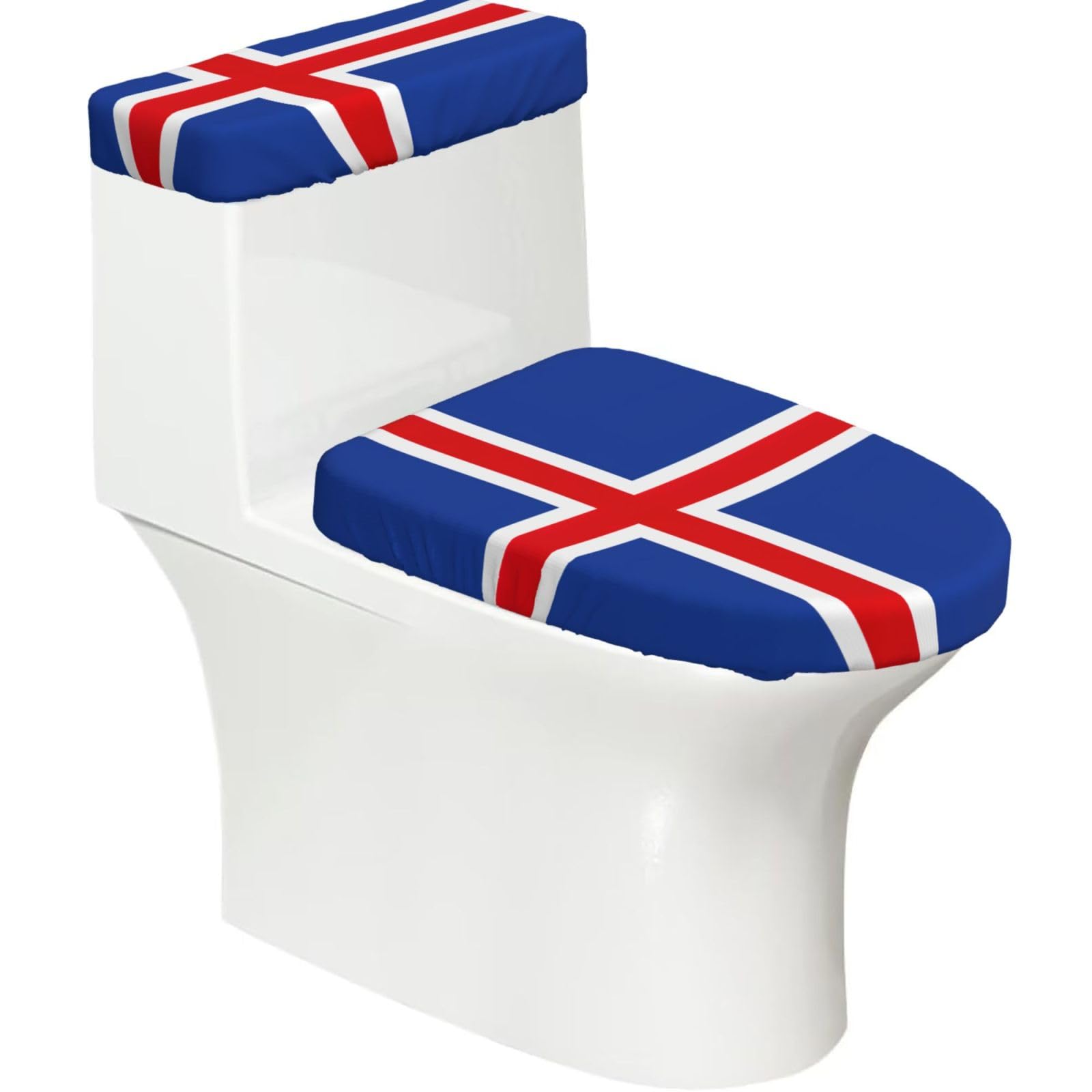 Flag of Iceland Printed Toilet Tank and Lid Cover Set of 2 for Most Bathrooms, Fits Elongated Round Toilets