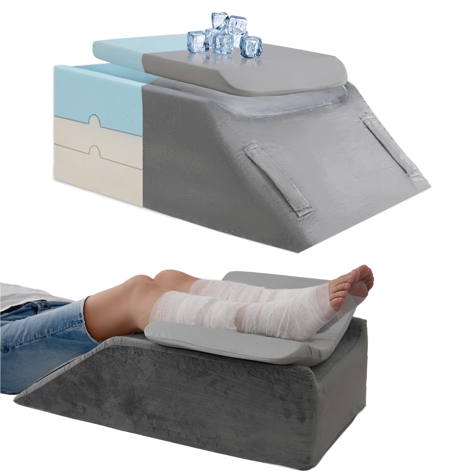 LOFE Adjustable Leg Elevation Pillows for Swelling - 4 Layers Cooling Wide Leg Wedge Pillow for Two Legs, Memory Foam Leg Pillow for After Surgery, Knee, Ankle Injury, Improve Circulation, CertiPUR-US