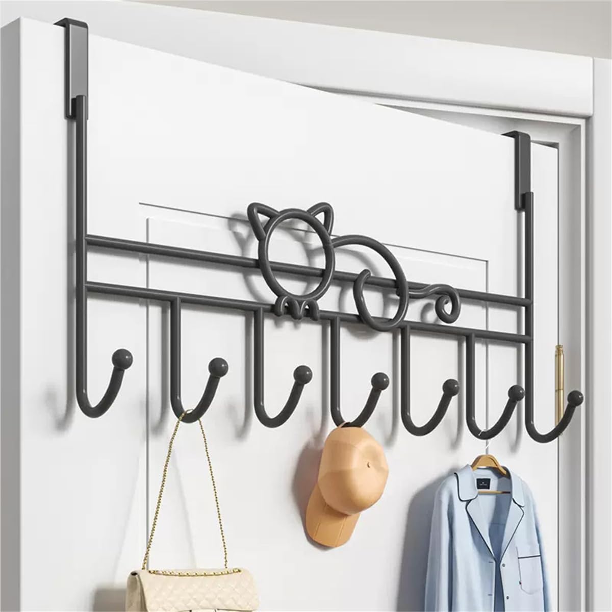 Michear 2pcs Over The Door Hook, Large No-Drill Hanger for Coat Towel, Bag, Robe (Cat-Black) - Image 4