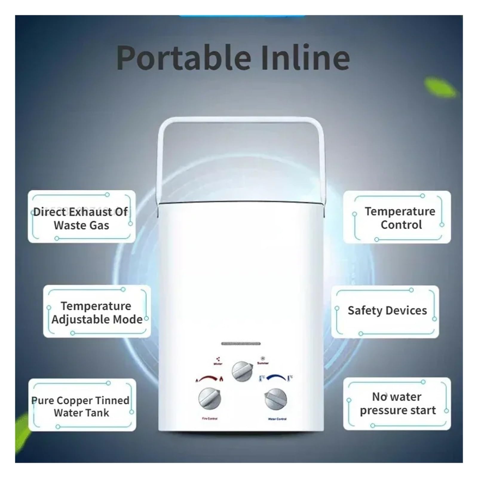 Podgrzewacz wody Gaz Propan LPG Bezzbiornikowy Podgrzewacz Wody 6L Outdoor Camping Natychmiastowa Wanna Z Głowicą Prysznicową Bojler Ciepłej Wody Kocioł Samochód Ciężarowy Namiot(Nero)