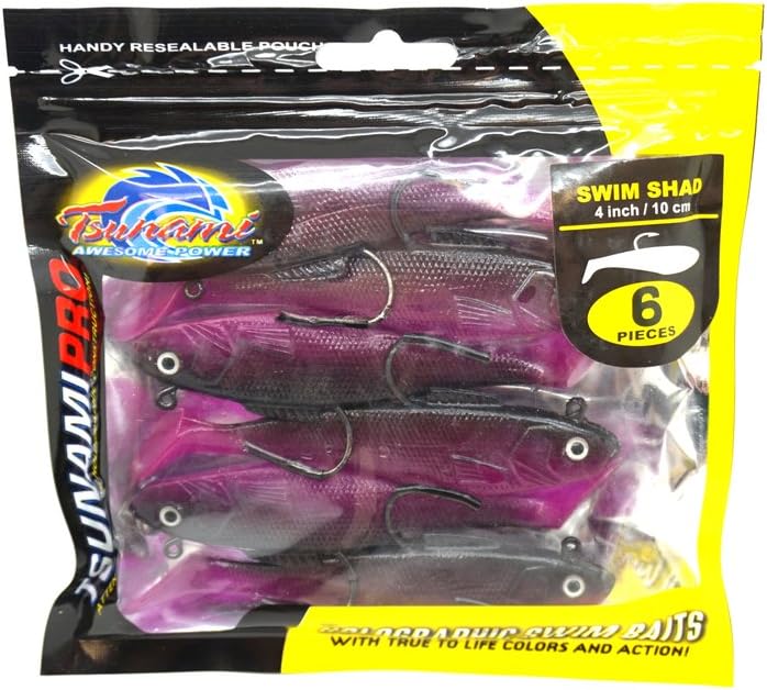 Tsunami Pro Swim Shad Holographic Swim Bait 5" SS5 Black Back Purple