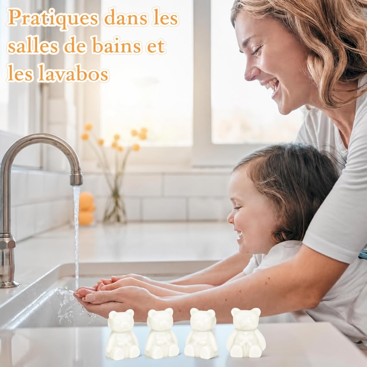 Lot de 50 Savons Ourson pour Baby Shower - Cadeau Invité Naissance, Baptême, Gender Reveal - Mini Savons en Forme d'Ours Blanc Parfumés avec Cartes de Remerciement et Sachets