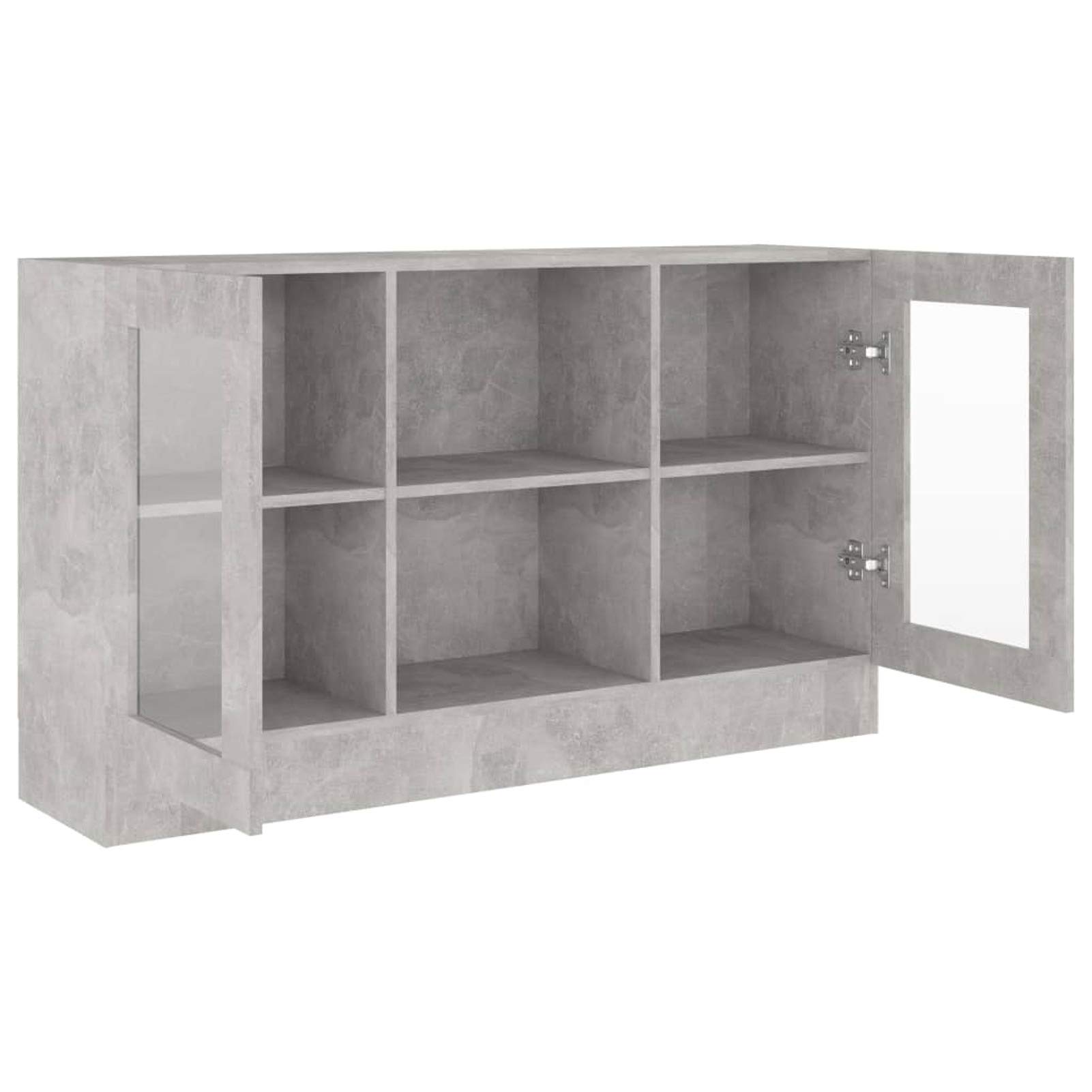 Armadietto Vetrina, Mobile Soggiorno con 2 Ante e 2 Scomparti, 120 x 30,5 x 70 cm, in Legno Multistrato, Grigio Cemento, per Salotto, Camera da Letto e Studio