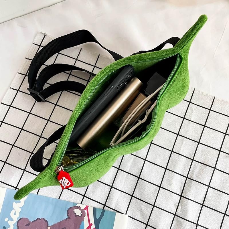 Cute Green Soybeans Shaped Crossbody Bag, Novelty Bag - Cute Pea Shaped Funny Pack Plush Chest Purse for Women3