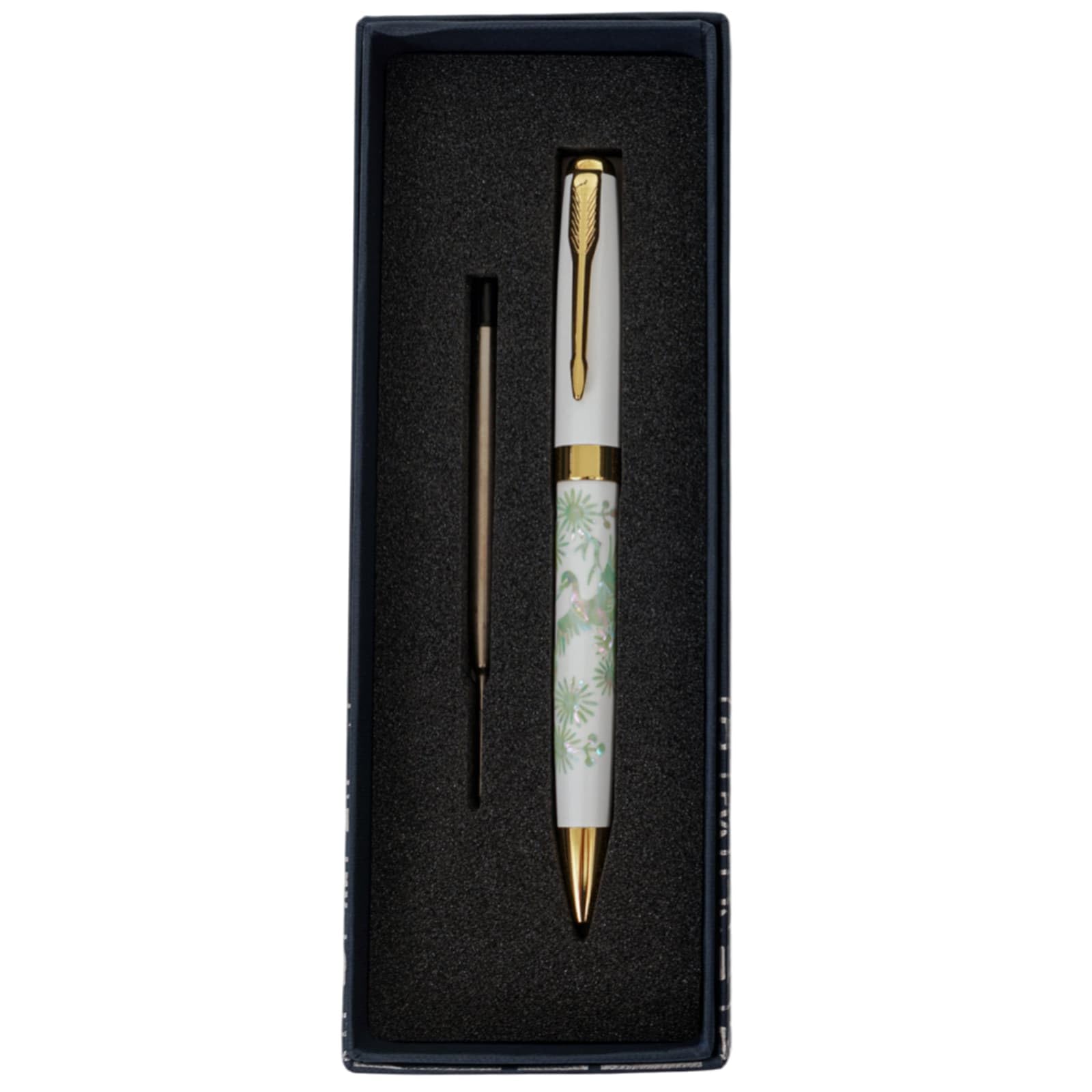 February Mountain Mother of Pearl Ballpoint Pen, Retractable Ballpoint Pens, for Gift, Business, Office, 1.0mm Medium Point Black Ink, Extras Replaceable Metal Refills (Crane-Blue-Black Ink) โ image 1