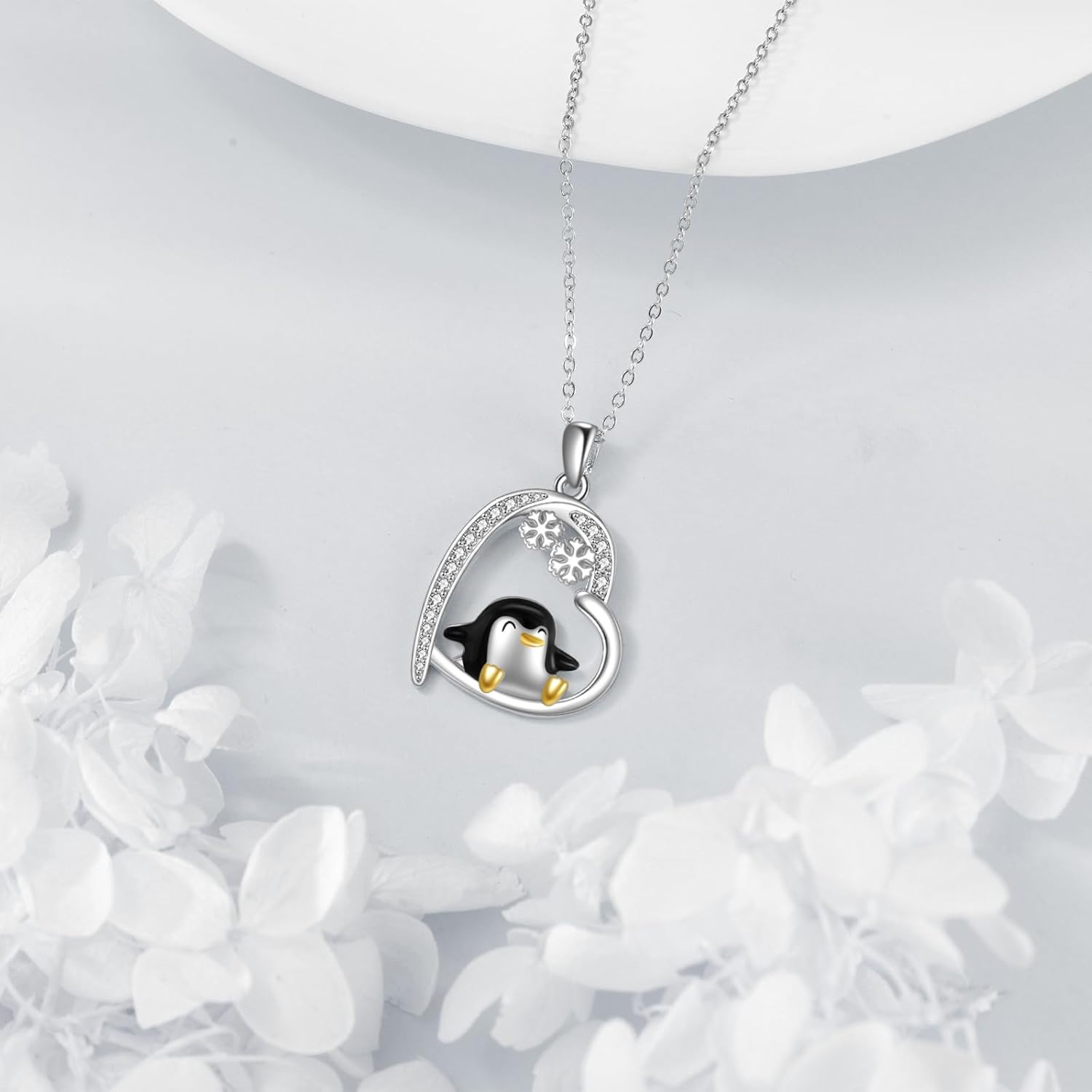 VONALA Christmas Penguin Necklace for Women 925 Sterling Silver Heart Pendant Snowflake Jewelry Birthday Gifts for Her - Image 3