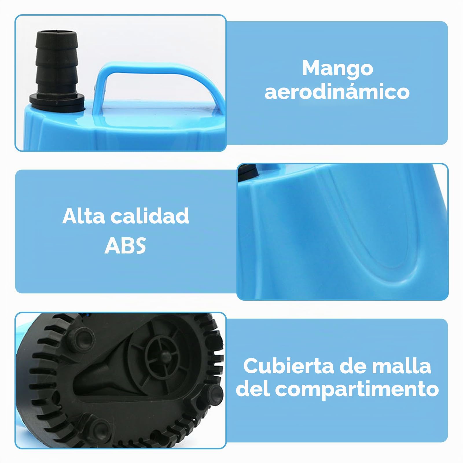 Mini-bomba de agua de 20 W, 1500 l/h, bomba sumergible pequeña, con 3 boquillas y manguera de 1,5 m, bomba de acuario ultra silenciosa, subacuática, para jardines, acuario, estanque, fuente (azul)