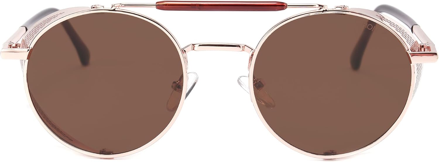 RONSOU Steampunk Round Sunglasses for Men Women, Side Shields image 2