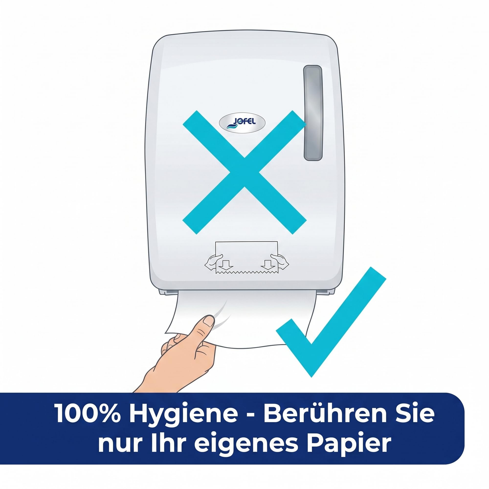 Jofel Autocut ABS Papierhandtuchspender für Gewerbe & Industrie - Hygienischer Wandspender ohne Batterie, Für Tuchrollen bis 210mm, Inkl. Sichtfenster & Schloss, Weiß (AG56000)
