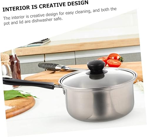 Miniatura 6 de 1 juego de olla de leche de acero inoxidable con mango largo antiadherente cacerola de cocción para calentamiento rápido para sopa de leche y pasta,