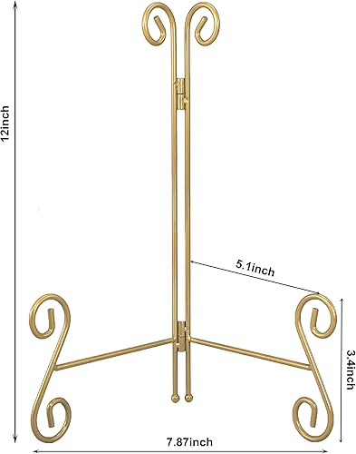 Miniatura 2 de UoYeet Soporte de placa de exhibición dorado de 12 pulgadas, soportes de placa de hierro plegables para exhibición, caballete de exhibición plegable
