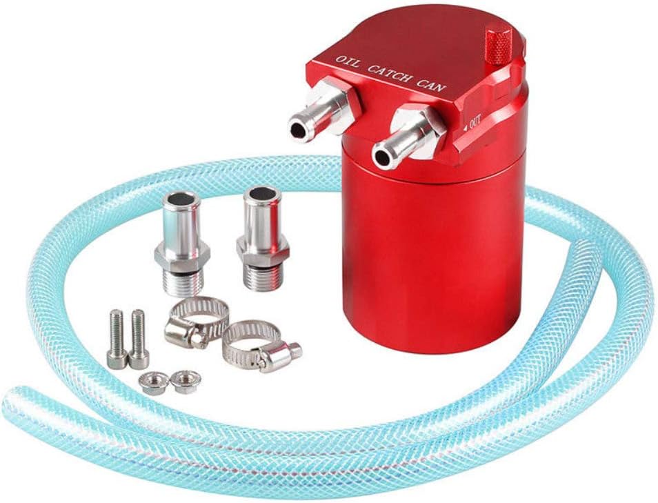 Auto Aluminum Baffled Oil Catch Can Tank Reservoir Breather W/10/14mm Universal Vehicle (Red)