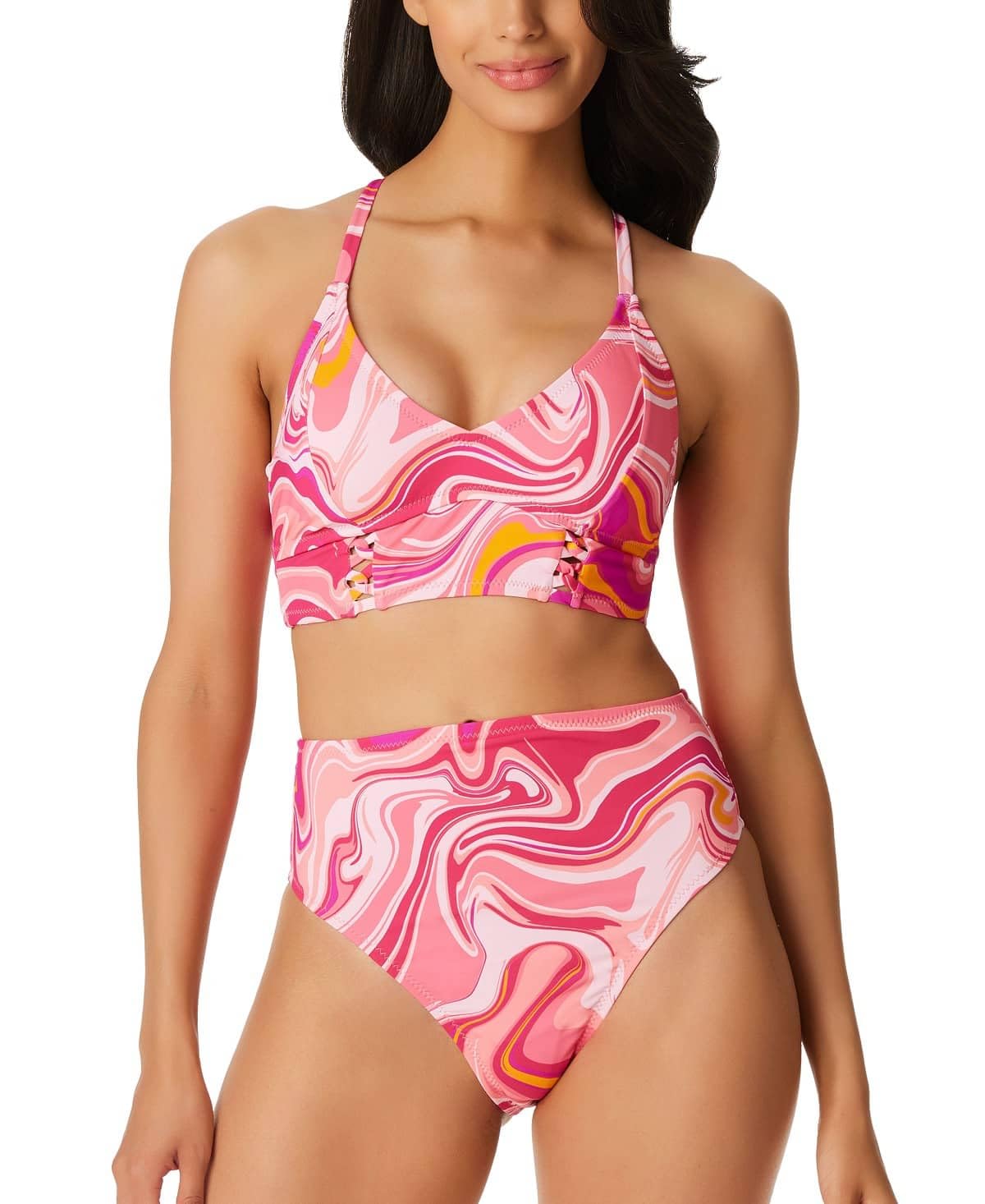 Jessica Simpson Bas de bikini taille haute Good Vibrations rose pour femme