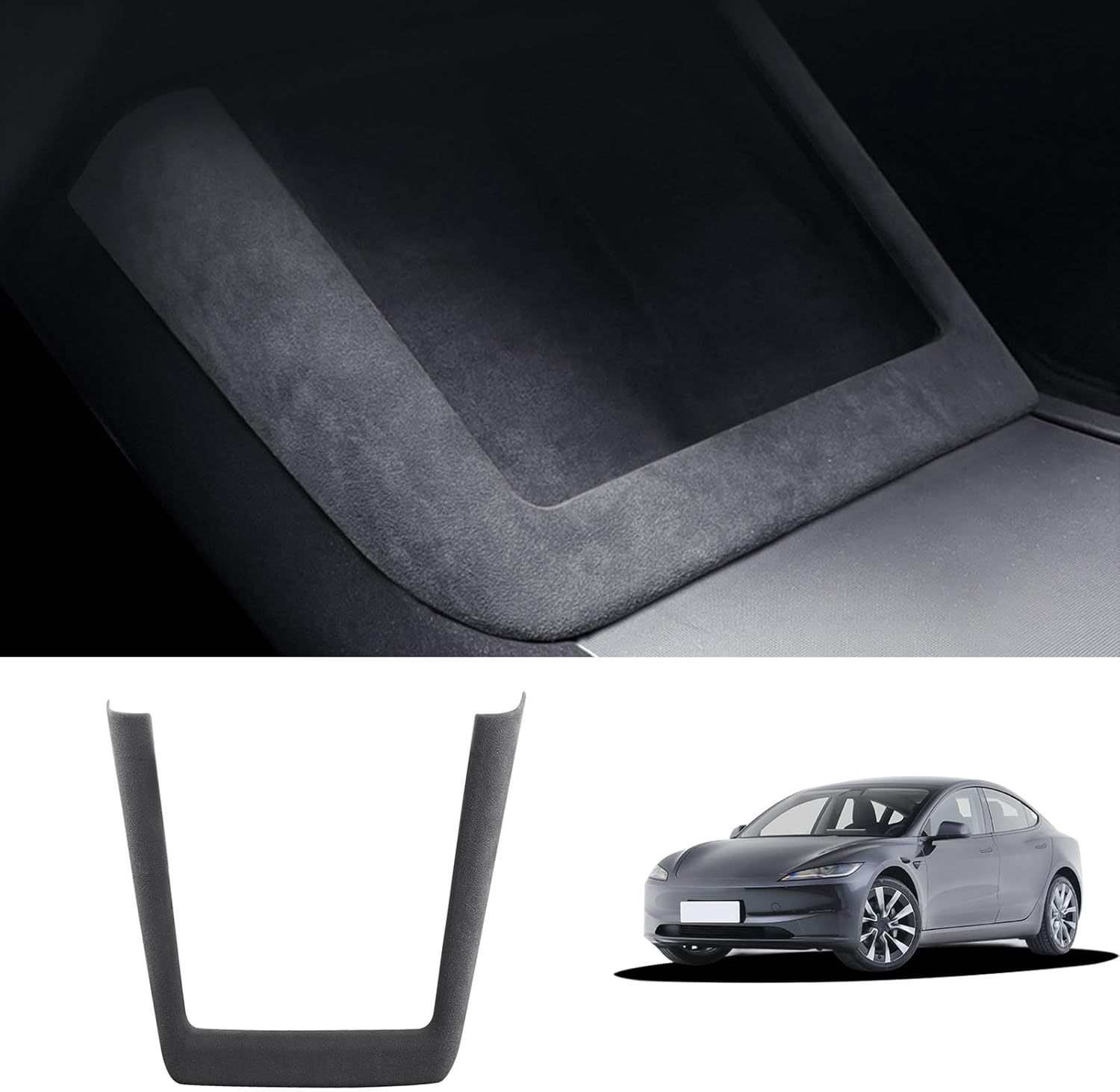 Suede Center Controls Wireless Charging Decorative Frame, Suede Car Center Console Protector Compatible with Tesla Model 3 Highland 2024-2025 & Tesla Model Y Juniper 2025