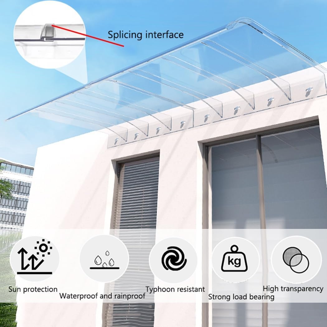 Transparent Door Canopy Polycarbonate Awning for Entrance Window Cover Veranda Shelter Mailbox & Protection (40x40cm 16x16in)
