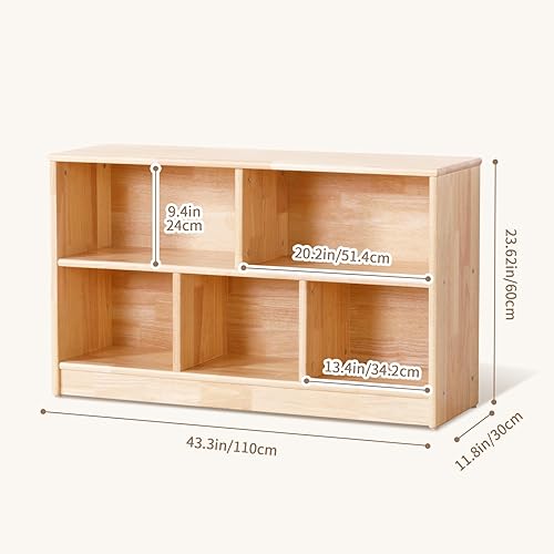 Miniatura 2 de OOOK Estante Montessori de Madera de Caucho con 5 Compartimentos, 43.3" de Largo, Organizadores y Almacenamiento de Juguetes de 2 Niveles, Gabinete
