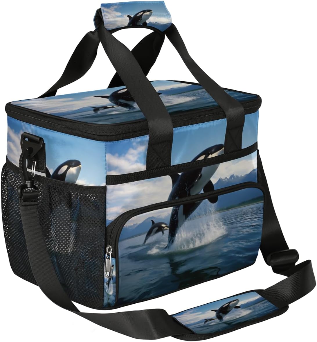 Marine Life Insulated Picnic Backpack Lunch Box for Women Men Picnic Basket Tote Lunch Bag Picnic Bag Portable Lunch Bags for Picnic, Beach, Work, Trip,Office, Camp Ocean Dolphins
