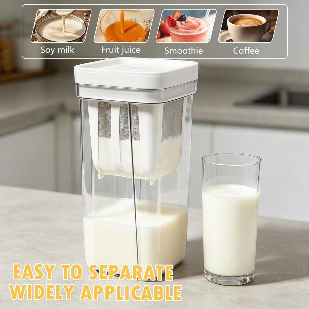 Colino per Yogurt Greco Colino per Yogurt da 2000 Ml con Coperchio Erogatore Yogurt Filtro con Acciaio Inossidabile Maglie e Coperchio per Filtrare Succhi di Frutta, Latte