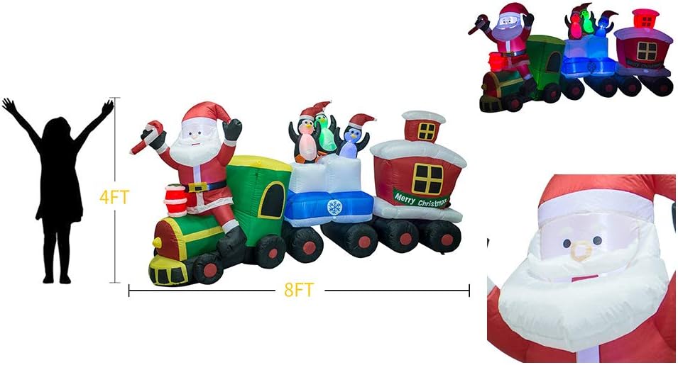 TRMESIA Christmas Inflatable Santa Train Decoration for Outdoor, 8ft Long Santa Claus Penguin Train Blow up Decoration with Flashing Lights Christmas Indoor Outdoor Yard Holiday Display Party Decor - Image 8