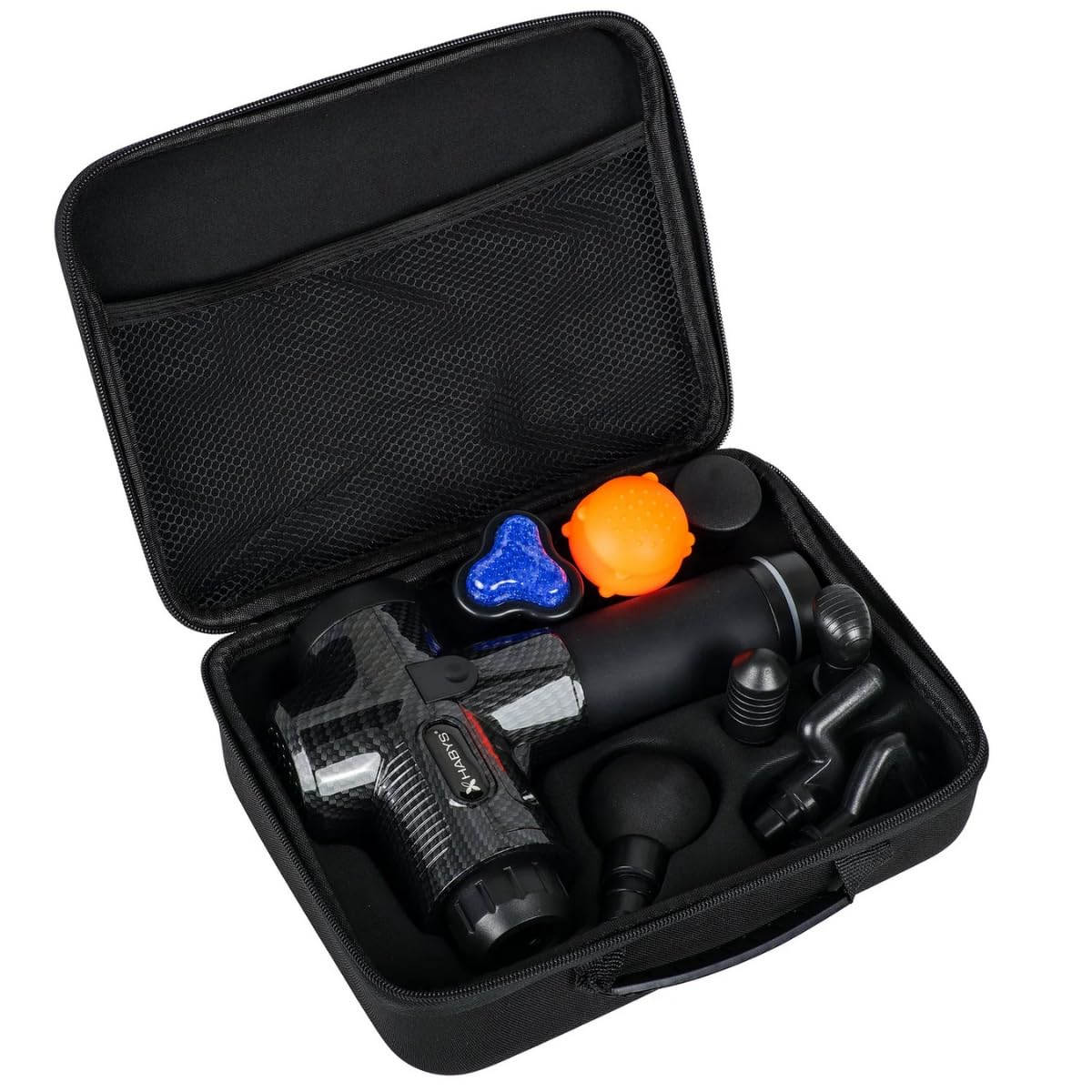 HABYS Massagepistole 30 Geschwindigkeitsstufen, Massagegerät 12mm Amplitude | Massage Gun LED-Display, Massagegun 1200–3600 U/min Drehzahlbereich, Massager 8 Austauschbare Massageköpfe, 2000-mAh-Akku