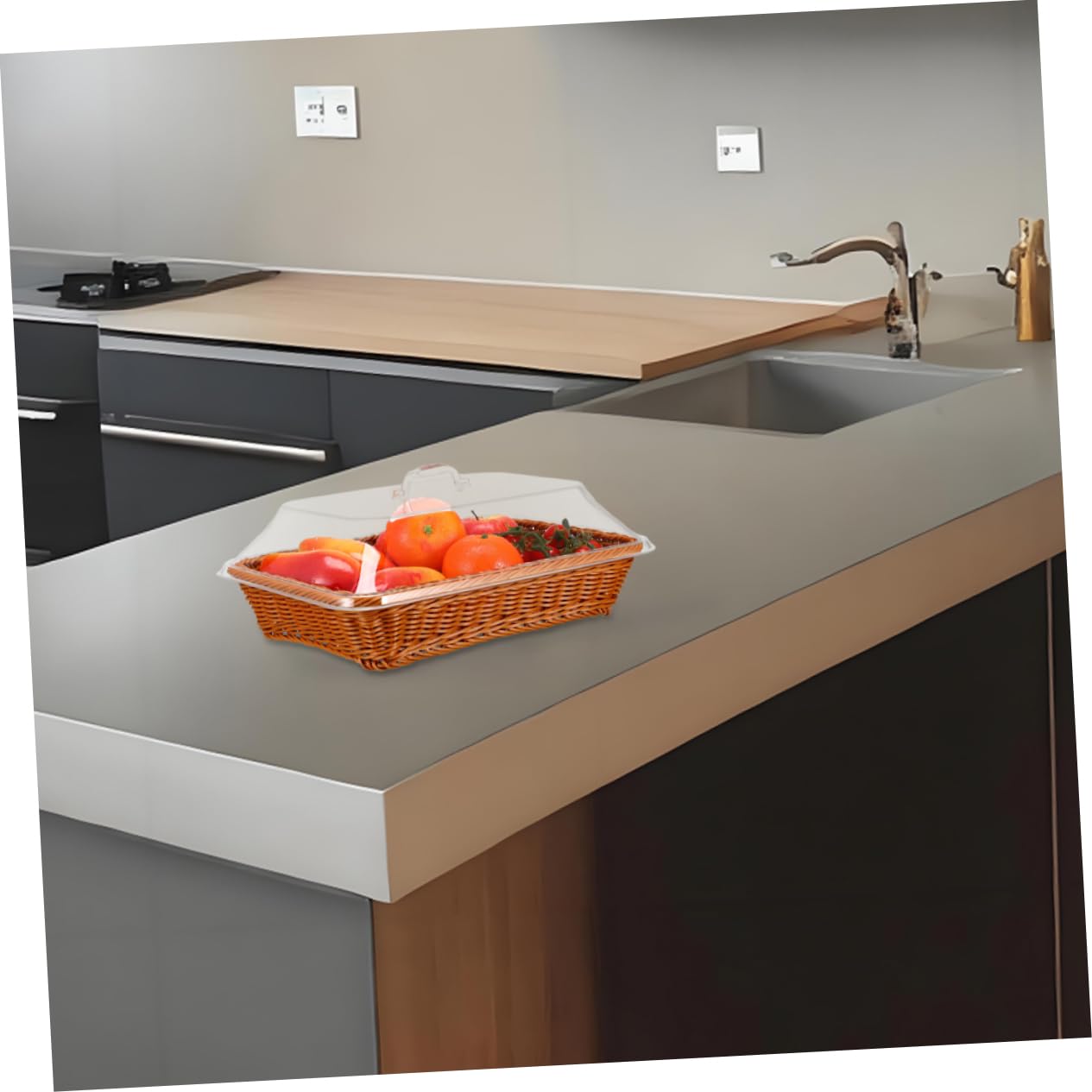 Cabilock Cesta De Ratán Tejida Mano Para Almacenamiento Con Tapa Para Guardar Pan y Frutas De Picnic Para Acampar Al Aire