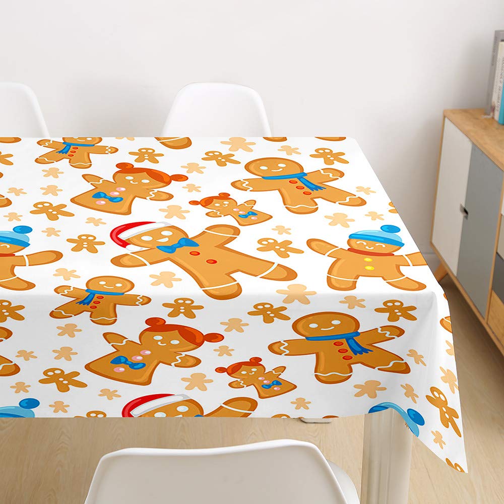 Oduo Christmas Children 3D Christmas Gingerbread Tablecloth Wipe Clean Waterproof Stain Resistant Rectangle, Christmas Cookie Man Home Decoration Tablecloth For Parties Dining Tables (,60X60cm)