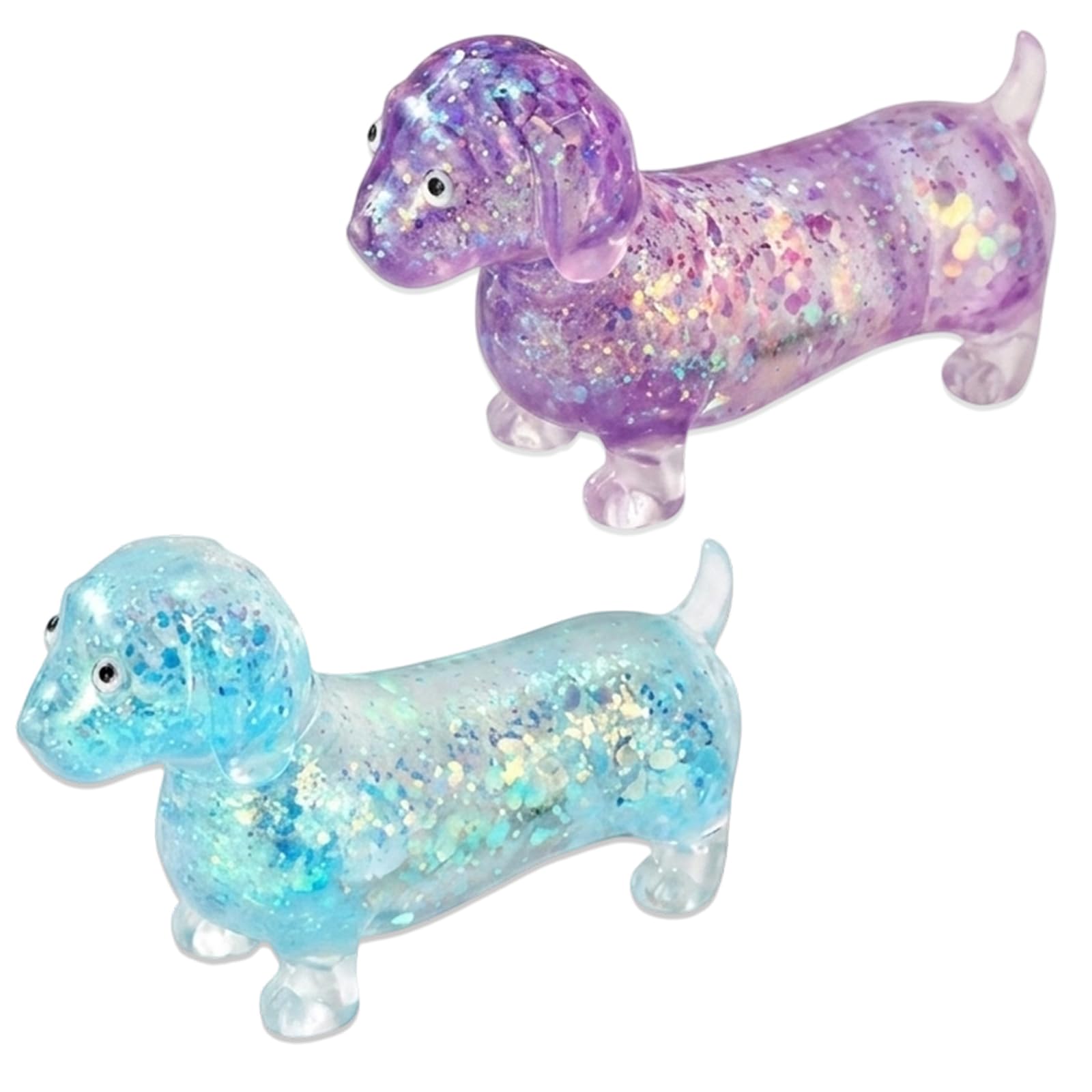 2 PCS Sausage Dog Squishy, Dog Squishy, Adorable Sausage Dog Shaped Squishy Decor, Charming Decor for Home and Office, For Sausage Dog Lovers and Decor Enthusiasts, Blue & Purple