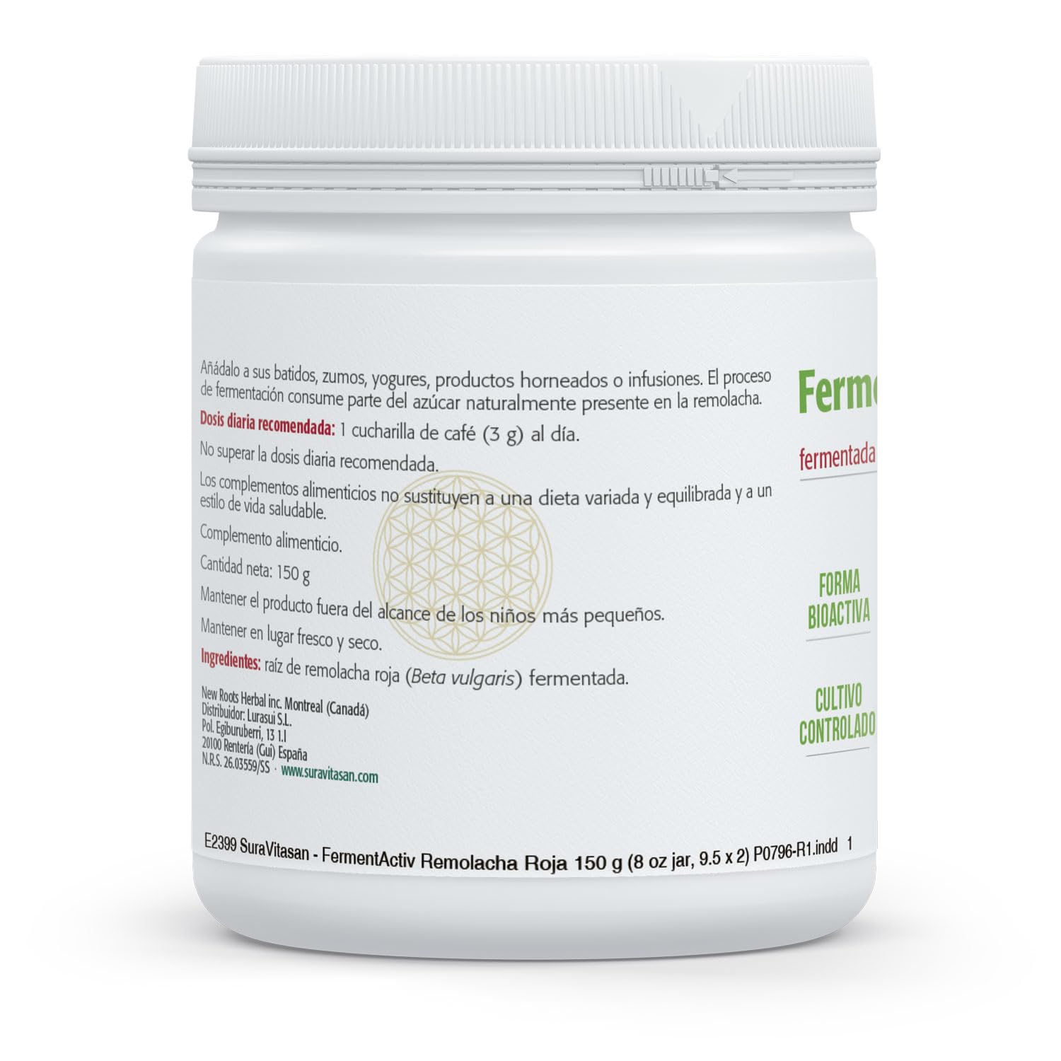 SURA VITASAN FermentActiv Remolacha Roja en Polvo 150 g – Raíz de Remolacha Fermentada de Alta Biodisponibilidad – Producción de Óxido Nítrico para Rendimiento Físico y Soporte Circulatorio