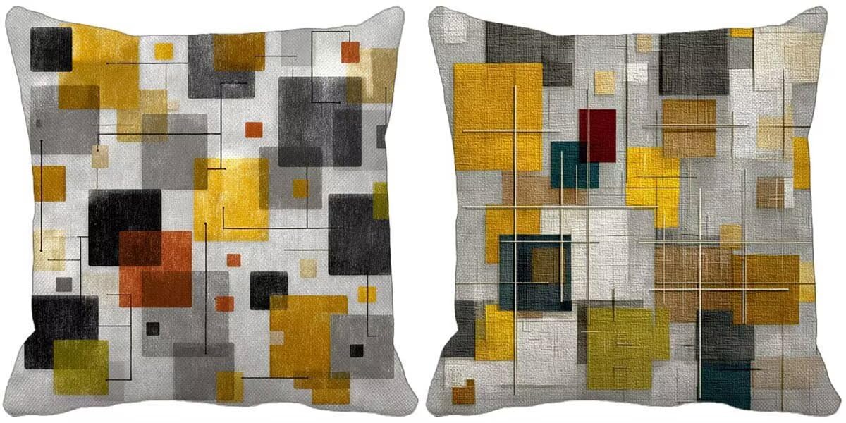 Kissenbezug 55x55 Modern 2er Set Outdoor Kissen Wasserfest Leinen Sofakissen Geometrie Zierkissenbezüge für Sommer Outdoor Terrasse Garten Bank Wohnzimmer Sofa Zimmer Deko Aesthetic Geschenke -8780y