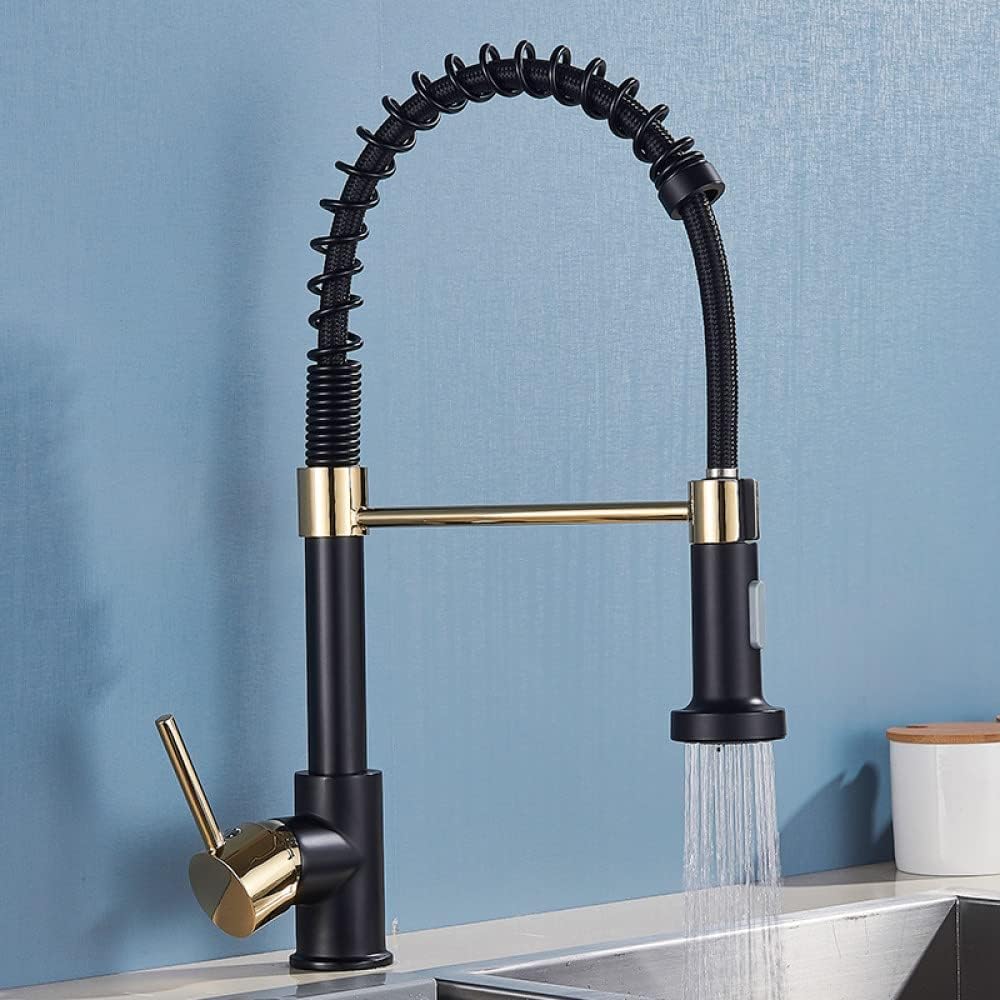 Brushed Gold Kitchen Faucet Pull Down with 2-Way Spray, Single Handle Cold Water Mixer, 360° Rotation, Nickel Grey Hose
