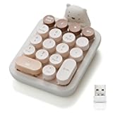Cute Wireless Numeric Keypad with Silicone Bear, Colorful Round Keycaps, 2.4G USB Wireless Connection, Portable Financial Accounting Numpad Number Keyboard, Suitable for PC, Laptop (MilkTea)