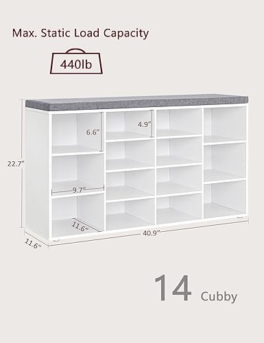 Miniatura 106 de DINZI LVJ Banco organizador de zapatos con cojín, zapatero de 9 cubos y estantes ajustables, multifuncional, para salas de estar, dormitorio, Gris