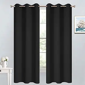 Yakamok Room Darkening Grommet Window Drapes Thermal Insulated Light Blocking Blackout Curtains for Bedroom(Black,38Wx63L,2 Panels)