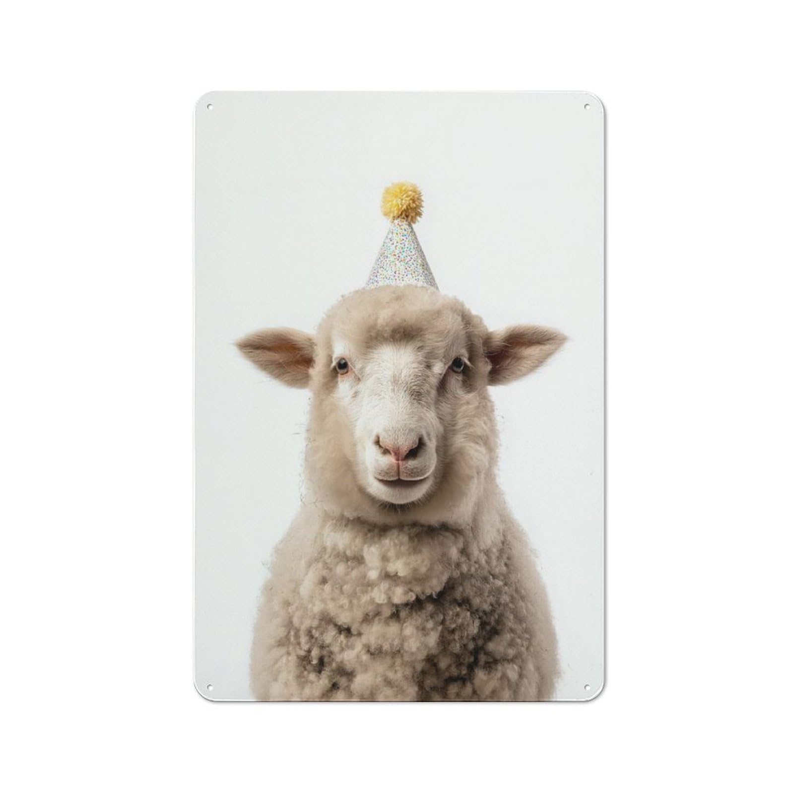 Junmoney Style-17 Classic Vintage Metal Sign 30X20cm Featuring Cute Sheep With Party Hat, Classic Pub Decor For Bar, Kitchen, Garage Or Games Room