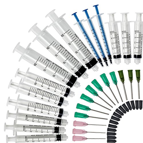 Momok 15 Packs - 20ml, 10ml, 5ml, 3ml, 1ml Syringe with 14ga, 18ga and 20ga Blunt Tip Needles and Caps for Refilling and Measuring Adhesives or Glue Applicator