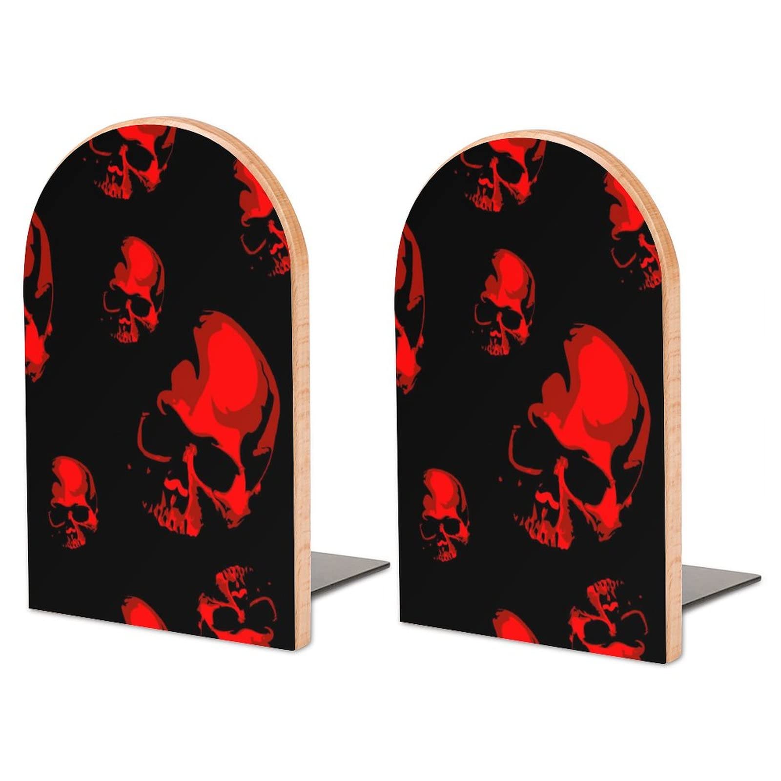 Pack Of 2 Bookend Halloween Skull Non-Slip Book Stand Wooden Bookshelf Books Holder For Home Desk Office Library