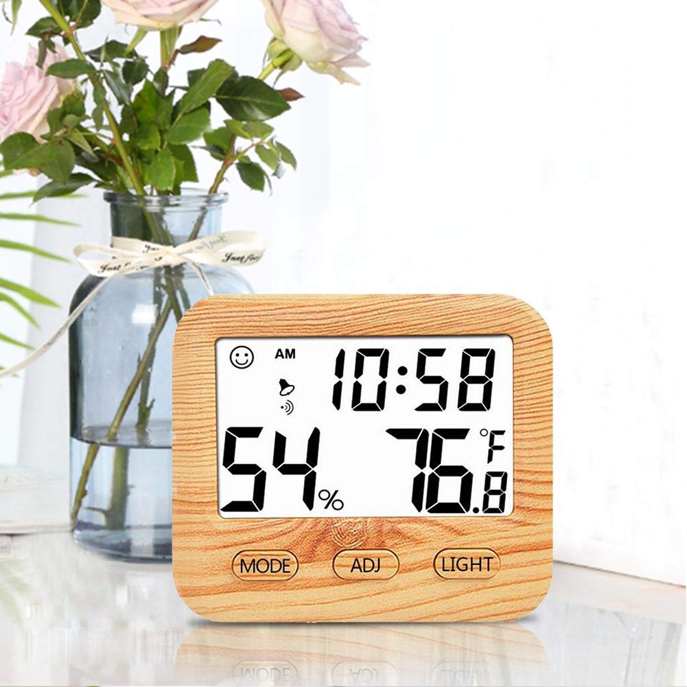 Termometro Igrometro Digitale In Legno Con Orologio – Monitor Di Temperatura E Umidità Per Casa, Ufficio E Cameretta – Retroilluminato